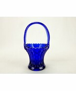 Small Glass Bride&#39;s Basket, Cobalt Blue, Wicker Weave Textured, Sawtooth... - $19.55