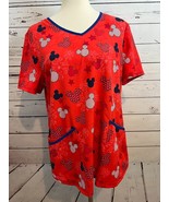 Mickey Mouse Scrub Shirt Top Large Nursing Uniform Vet Dental USA Stars ... - $22.34 CAD