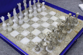 24 Inch Handmade White &amp; Beige Marble Chess Board Classic Strategy Game Set, Mar - £902.24 GBP