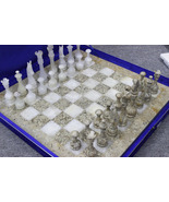 24 Inch Handmade White &amp; Beige Marble Chess Board Classic Strategy Game ... - £908.68 GBP
