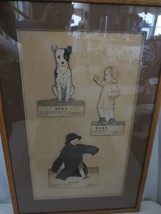 Rare 1930&#39;s Dick &amp; Jane, Spot Baby diecut Cardboard Figures mounted framed - £123.23 GBP