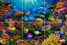 Deep Sea turtle fish reef tropical ocean LPceramic tile mural backsplash 12&quot;X18&quot; - £78.33 GBP