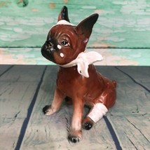 VTG Porcelain Boxer Dog Figurine 5-1/2” Bandaged Puppy Made in Japan Unb... - $25.49