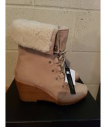 Sorel After Hours Lace Shearling Wedge Booties Oatmeal Leather $260 Sz 6... - $98.99