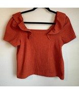 Madewell Size S Shirt Crosshatch Ruffled Orange Short Sleeve Crop Ribbed... - $368.22 MXN