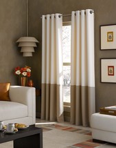 Ivory/Tan Kendall Color Block Grommet Curtain Panel By Curtainworks, 84 Inches. - £31.42 GBP