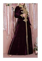 Purple Caftan Islamic Georgette Wedding Velvet Abaya Moroccan Dubai Gown... - £78.64 GBP