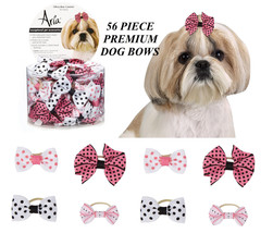 56pc Premium Polka Dot Olivia Grosgrain Ribbon Bows w/Band Dog Grooming Top Knot - £34.57 GBP
