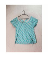Ocean Pacific Blouse Top Girls Large Blue Gray Stripe Cotton Short Sleev... - $23.62