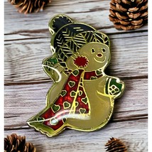 Vintage Christmas Pin Snowman Brooch Heart Scarf Gold Tone Enamel - £10.96 GBP