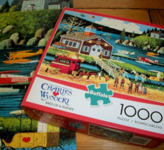 Jigsaw Puzzle 1000 Pcs Sea Planes Airport Dock Horses Wysocki Folk Art Complete - £10.94 GBP