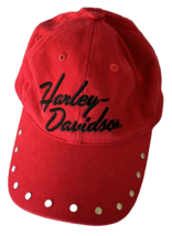 Harley Davidson Hat Red Ladies Size Adjustable Sports Cap with Metal Studs - £15.41 GBP