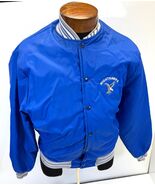 Howe Apparel Satin Bomber Jacket Blue Nightawks Emblem Size L Made USA VTG - $533.55 MXN