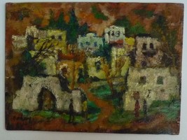 Vintage 1970s Listed Yehuda Rodan Painting Oil/B, Houses in a Landscape, 24 x 33 - £351.47 GBP