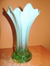 Vaseline Glass Vase 8&quot; Green Opal Opalescent graduated color Jefferson G... - $26.99