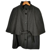 Betsey Johnson Capelet Wool Coat 12 Gray Batwing Cape Button Front Tied Waist - £47.57 GBP