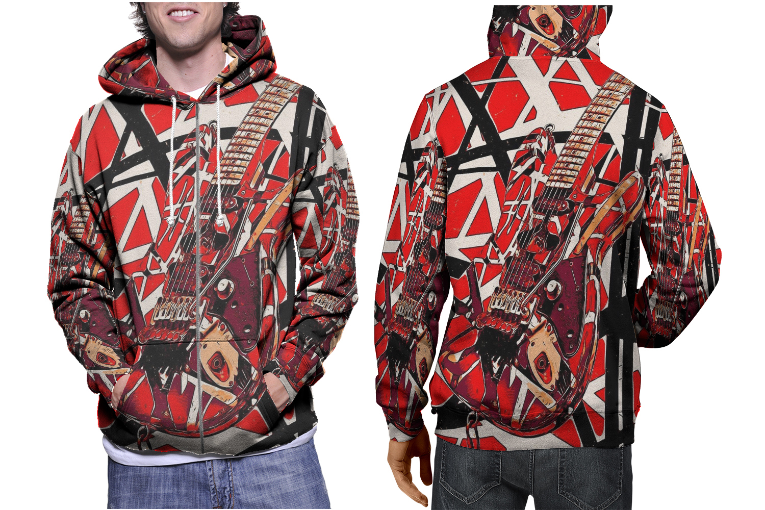 EVH Guitar Eddie Van Halen 002  Vibrant Fullprint Hoodies Unleash Your S... - $37.99+