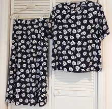 Susan Graver Studio Black &amp; Ivory Floral Shell and Full Skirt Set Medium - £47.18 GBP