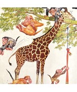 Collier&#39;s Monkeys Giraffe 1935 Lithograph Magazine Cover Antique Art DWCC1 - £31.57 GBP