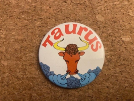Vintage Taurus Astrology Bull Pinback Pin 2.25&quot; - £4.81 GBP