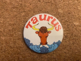 Vintage Taurus Astrology Bull Pinback Pin 2.25&quot; - £4.77 GBP