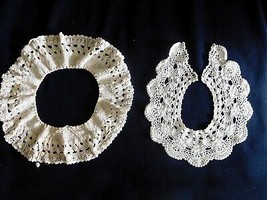 Crocheted Collar Lot 2 Large Round White 4-1/2&quot; Wide Handmade Euc (D) - $25.99