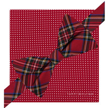 TOMMY HILFIGER Red Royal Stewart Self Bow Tie Pindot Pocket Square Silk Set - $24.99