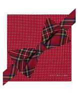 TOMMY HILFIGER Red Royal Stewart Self Bow Tie Pindot Pocket Square Silk Set - £19.65 GBP