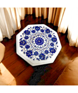 12&quot; Marble Inlay Side Table Top Lapis Inlay Floral Art Handmade Work Gar... - $345.51