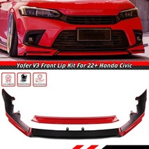 Fit 2022-2023 Honda Civic Yofer V3 Rallye Red Front Bumper Lip Splitter Kit 4Pcs - £132.20 GBP