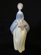 Tall Slender Lady Holding Basket Porcelain 11&quot; Figurine - Bavaria Label - Blue - £12.12 GBP