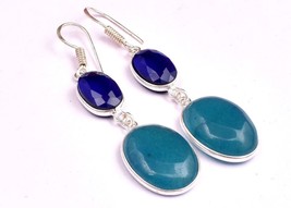 925 Sterling Silver Gemstone Blue Onyx Gold / Rose Plated Handcrafted Earrings - £14.85 GBP+