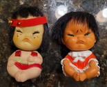 2 Vtg Moody Cuties Pouting Native American Indian Chinese Rubber Baby Do... - $37.95