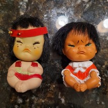 2 Vtg Moody Cuties Pouting Native American Indian Chinese Rubber Baby Dolls 4&quot; - £29.98 GBP