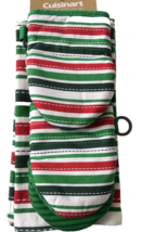 Christmas Cuisinart 2 Mini Oven Mitts 2 Dishtowels Red White Green Set of 4 - £25.67 GBP