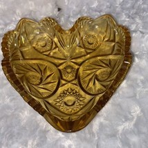 Vintage Amber L.E. Smith Heart Trinket/Candy Dish Hobstar Pin Wheel Sawtooth - £12.02 GBP