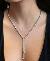 22Ct Round Lab Created Diamond Tennis Lariat Necklace 14K White Gold Plated - £260.97 GBP