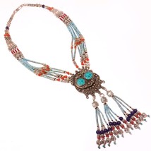 Tibetan Turquoise Coral Lapis Lazuli Handmade Fashion Necklace Nepali 18&quot; SA 87 - £21.58 GBP