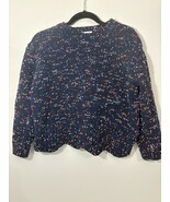 Jun &amp; Ivy Womens Size Small Navy Speckled Textured Sweater Scalloped Bottom - $284.91 MXN