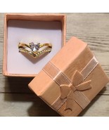 Gold-Tone Band ~ Heart Moissanite Gem w/Faux Diamonds ~ Women&#39;s Size 7  ... - £11.98 GBP