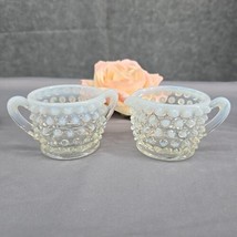 Vintage Fenton Creamer and Sugar Bowl White Hobnail Half Opalescent 2&quot;  Mint  - $14.50