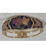 Vintage Cloisonne Floral Butterfly Design Enamel &amp; Goldtone Metal Cuff B... - $28.71