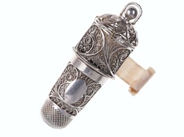 c1790-1800 Antique Sterling Filigree Thimble/Tape/Scent Bottle, English - £700.12 GBP