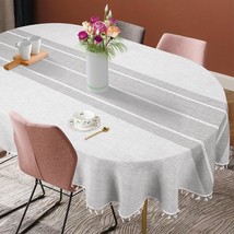 Solid Embroidery Oval Tablecloth With Tassels For Oval Table, Gray 60 X 102 Inch - £42.29 GBP