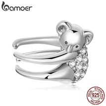 Bamoer Authentic 925 Silver Cute Koala Ear Cuff for Women Silver Earrings Fine J - £18.29 GBP