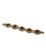 Vintage Sterling Made in Israel Carnelian Floral Filigree Statement Brac... - €81,11 EUR