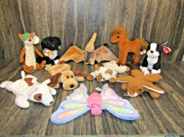 10 Ty Beanie Babies Mix Variety Lot Retired Dogs, Cats, Rabbit, Horse Toys 6&quot; - £19.41 GBP