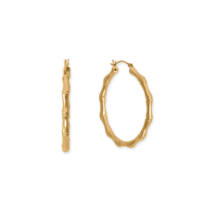 14k Yellow Gold Plated Sterling Silver 44mm Bamboo Hoop Earrings - £33.28 GBP