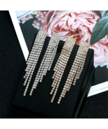 Sexy Women Tassel Earrings Long Rhinestone Crystal Bridal Drop Dangling ... - $379.83 MXN