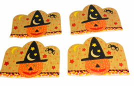 Vtg Halloween Witch Hat Pumpkin  Candy Corn Bat Vinyl Table Placemats Set of 4 - £26.53 GBP